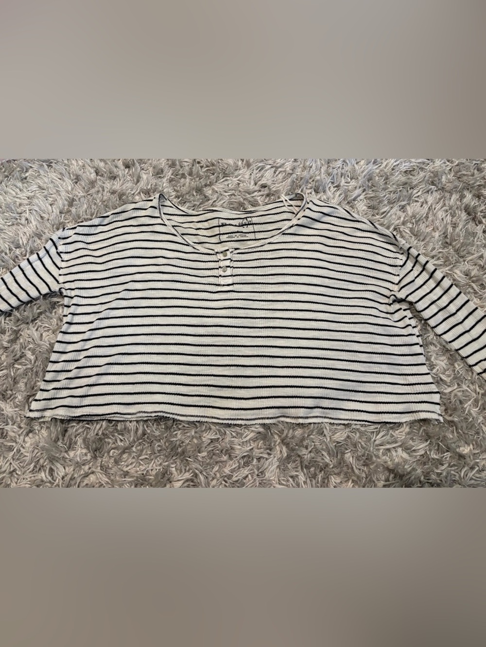 We The Free Striped White and Black Henley Crop Top (Free People)